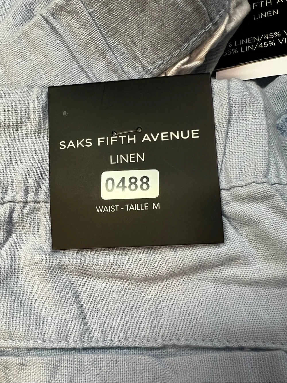 Saks Fifth Avenue Light Blue Men's Drawstring pull on Linen-Blend Pants medium